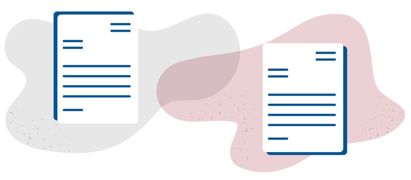 Illustration zweier Blätter mit vielen Linien, die Schrift andeuten sollen